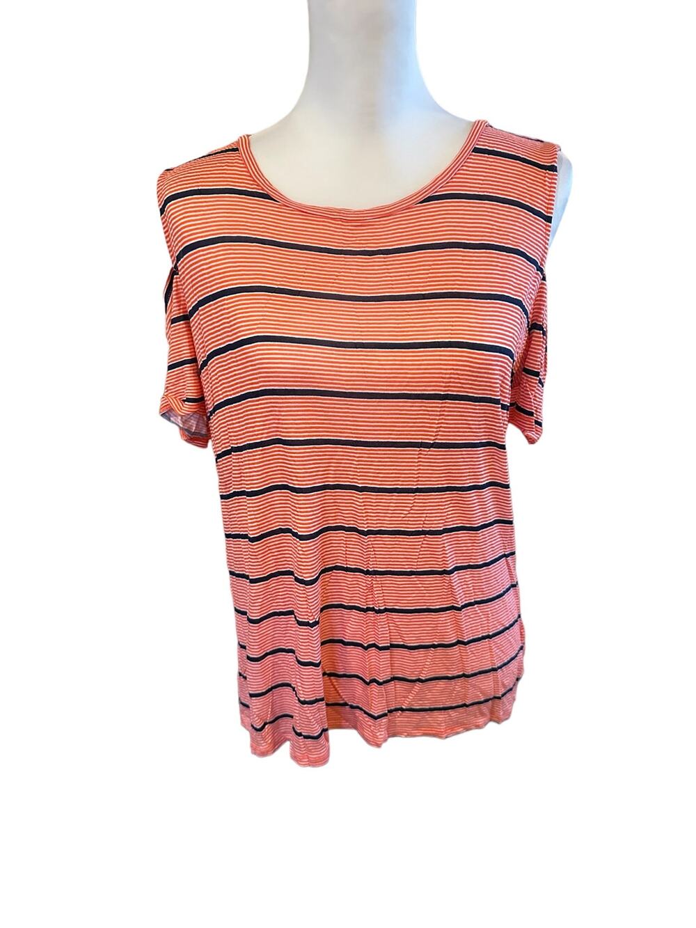 Michael Kors Striped Short Sleeve Shirt XL Orange White Blue